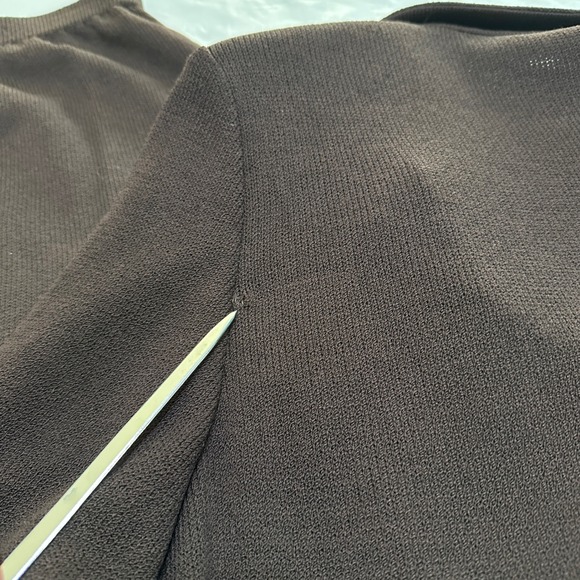 St. John Collection Brown Knit Suit Set Sz 14/12 Gold Buttons Mended Flaws Vtg - Picture 14 of 16